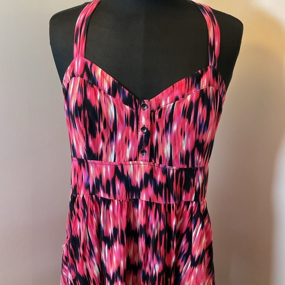 12. Express Pink and Black Patterned Sleeveless Midi Dress Size Large - Picture 2 of 7